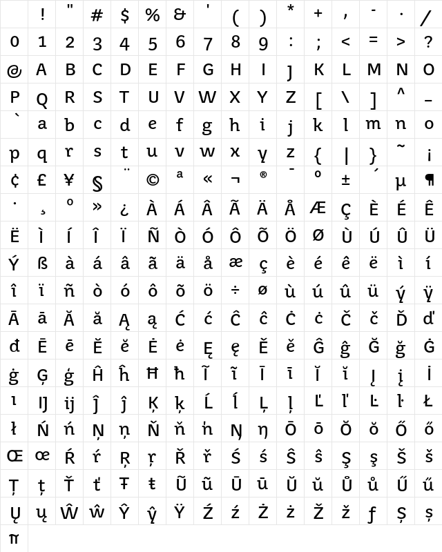 Juvenis Light Light Bold Character Map Juvenis Light Light Bold Character Map