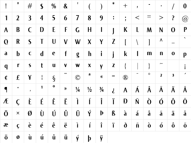 Norma Cond Bold Character Map