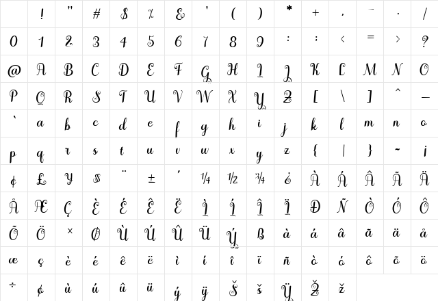Winterday Regular Character Map Winterday Regular Character Map