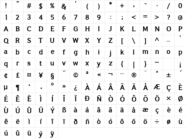 IdeologicaBold Regular Character Map IdeologicaBold Regular Character Map