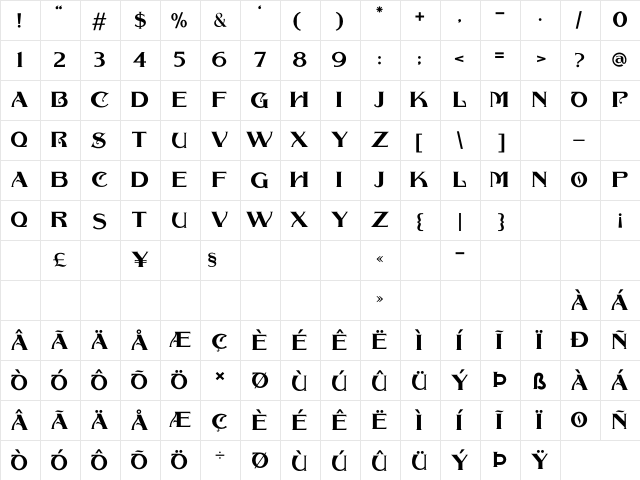 COLLONAR CAP Regular Character Map