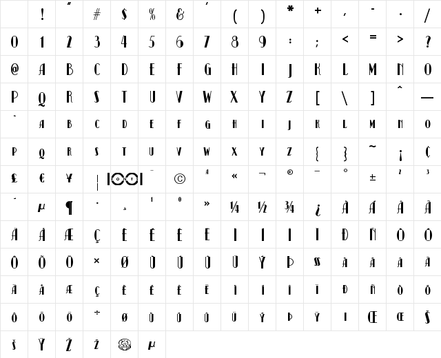 Kismet NF Regular Character Map