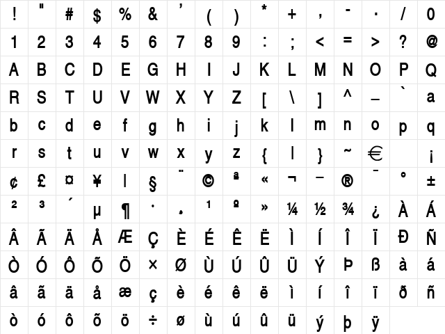 AlpsCondensed Bold Character Map AlpsCondensed Bold Character Map
