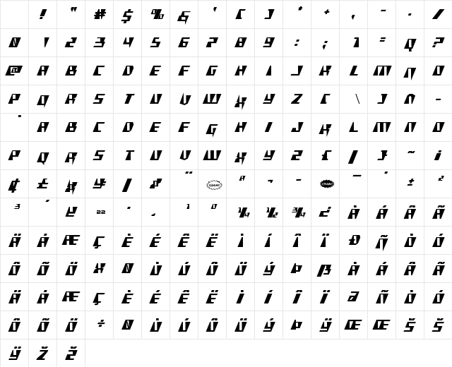 X-Racer Regular Character Map