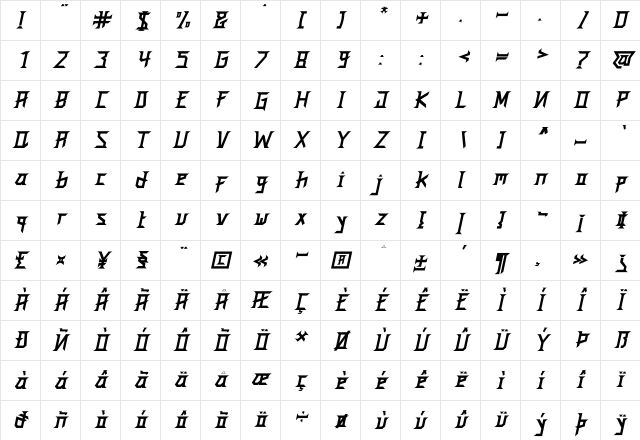 Western Monttero Italic Regular Character Map Western Monttero Italic Regular Character Map