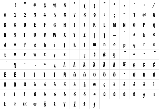 FranklinGotTExtConIn1 Regular Character Map