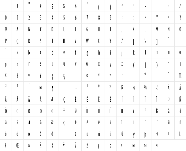 Agenda LightUltraCondensed Character Map