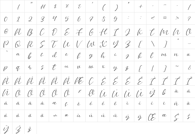 Bellany Regular Character Map Bellany Regular Character Map