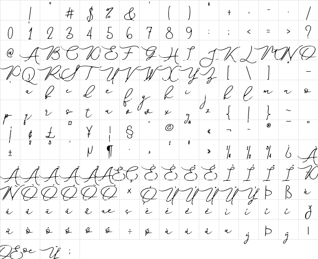 Brattica Regular Character Map
