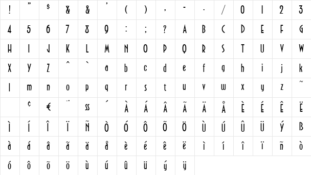 Northfields Regular Character Map