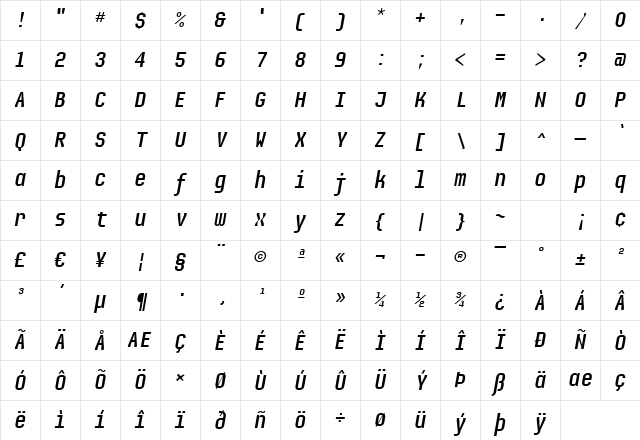 Audimat Mono Oblique Character Map Audimat Mono Oblique Character Map