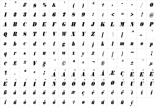 Norway Thin Italic Character Map