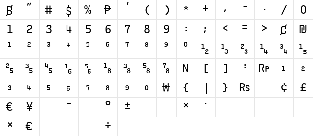 Numbers Greenback Regular Character Map
