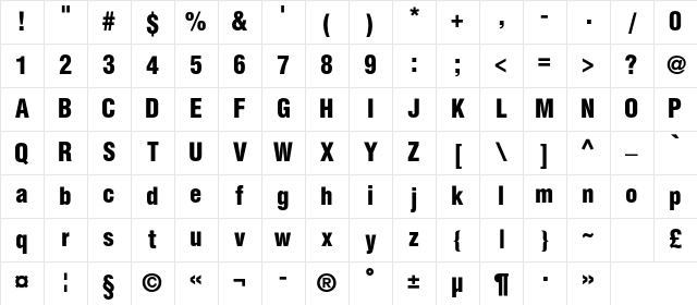 HeliosCondBlackC Regular Character Map HeliosCondBlackC Regular Character Map