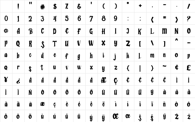 Humingson Regular Character Map Humingson Regular Character Map