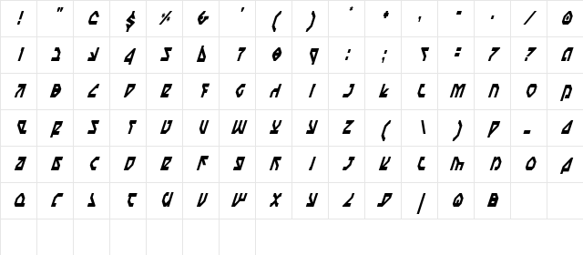 Nostromo Condensed Italic Condensed Italic Character Map