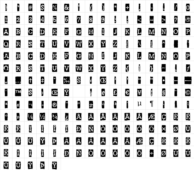 a_NoterCmBrk Regular Character Map a_NoterCmBrk Regular Character Map