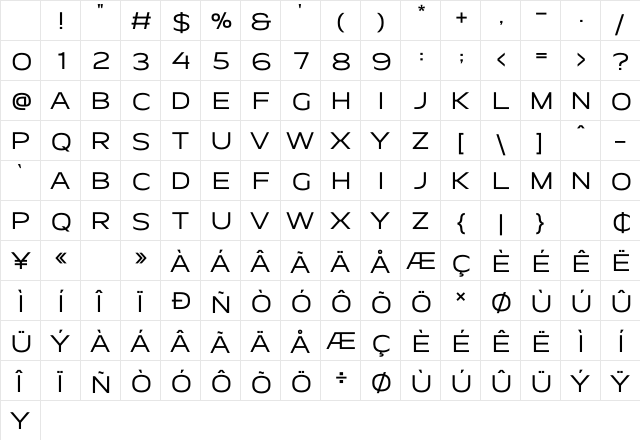 Mekona Regular Character Map Mekona Regular Character Map