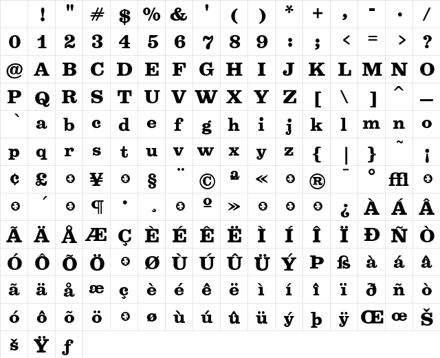 Belizio Regular Character Map Belizio Regular Character Map