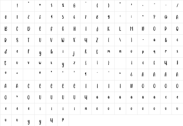 Winter Sunday Regular Character Map