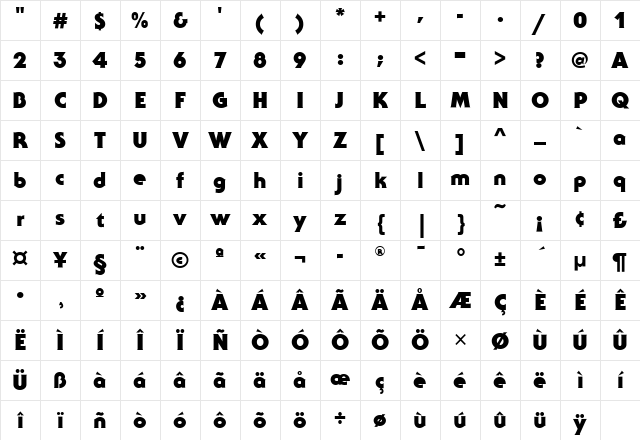 SerifGothicHvyITC Black Character Map