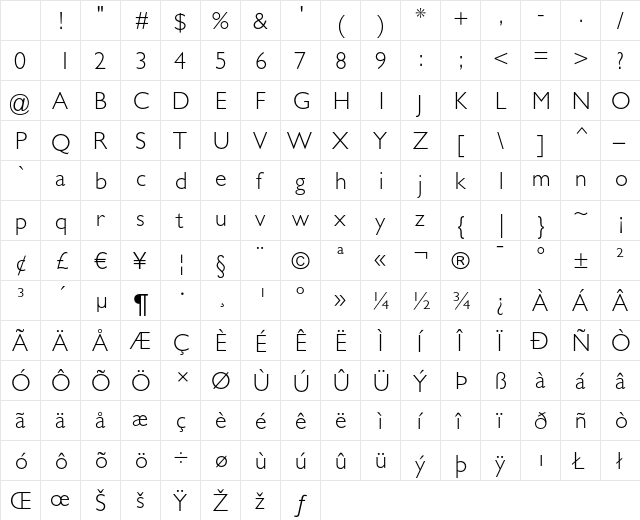 Gill Sans Light Character Map Gill Sans Light Character Map