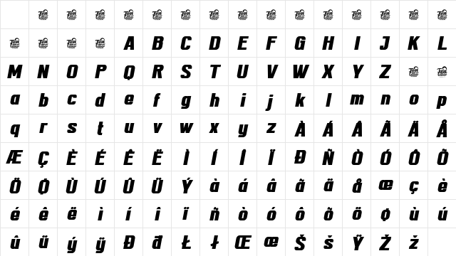 TEKROT Regular Slant Regular Character Map