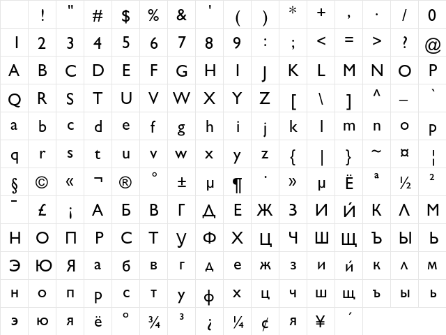 AZGillSansC Regular Character Map AZGillSansC Regular Character Map