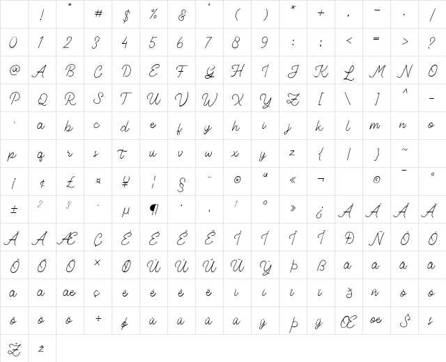 Young Spirit Regular Character Map Young Spirit Regular Character Map