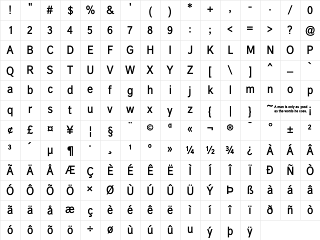 Carnova SemiBold Regular Character Map Carnova SemiBold Regular Character Map