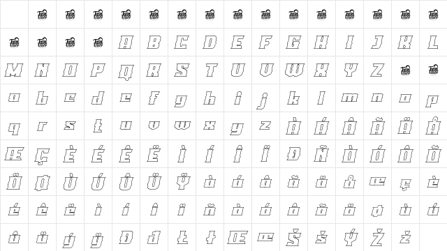 LAROF Outline Slant Regular Character Map