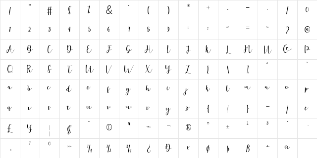 Arabella Script Regular Character Map