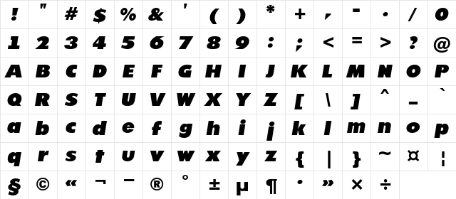 a_FuturicaNord Italic Character Map a_FuturicaNord Italic Character Map