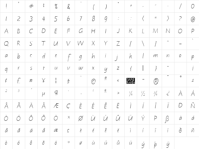 Notehand Regular Character Map
