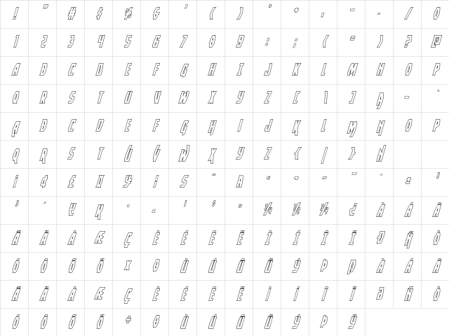 Yankee Clipper Outline Italic Italic Character Map