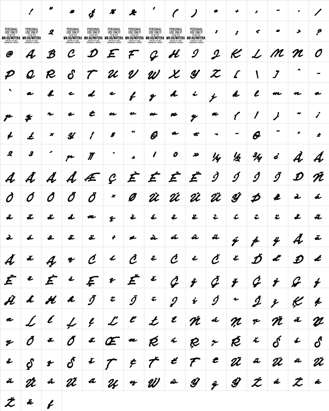 Notera 2 PERSONAL USE ONLY Black Character Map Notera 2 PERSONAL USE ONLY Black Character Map
