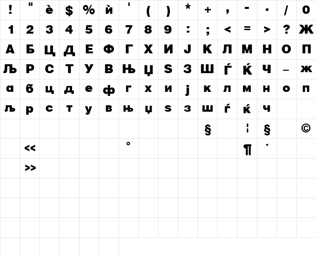 Macedonian Heavy Regular Character Map