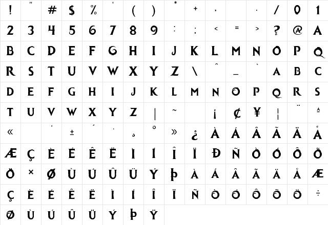 Ice kingdom Bold Character Map