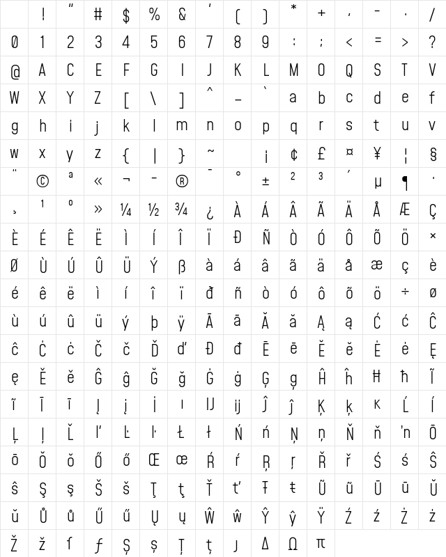 Mohave Light Character Map Mohave Light Character Map