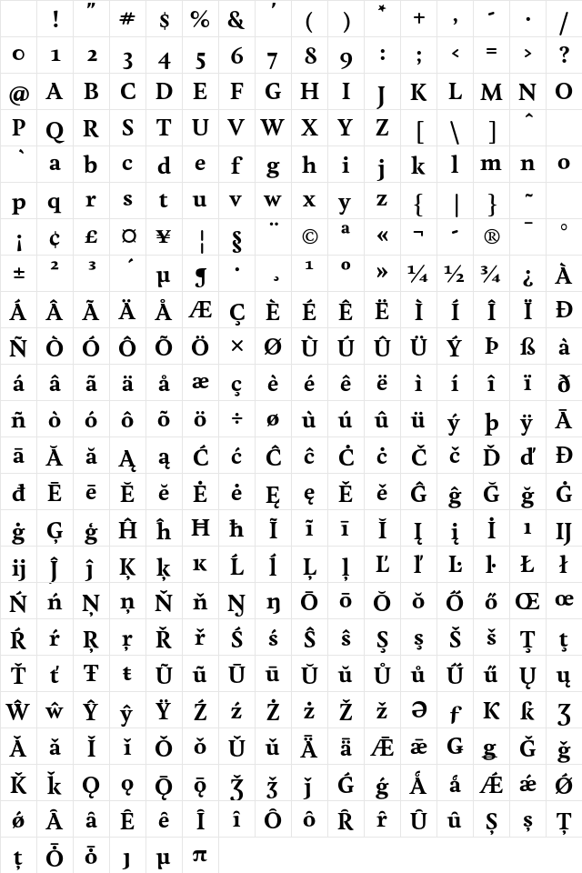 Feijoa Bold Character Map Feijoa Bold Character Map