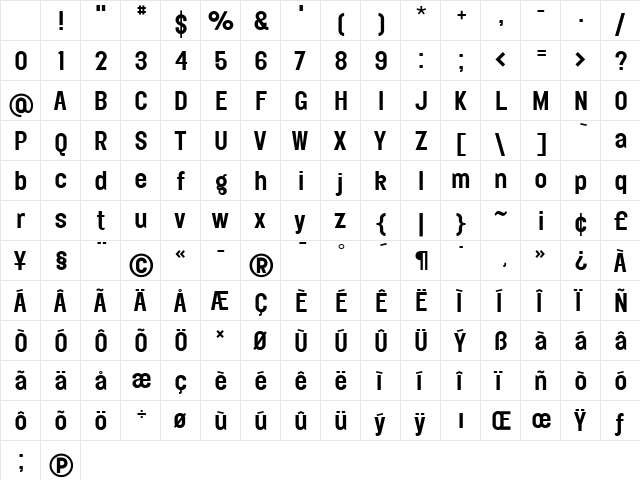 Elephant Medium Character Map
