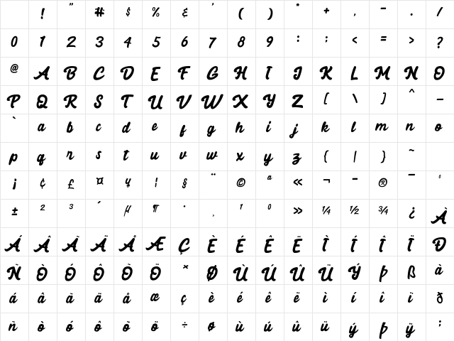 Black Mindo Regular Character Map Black Mindo Regular Character Map