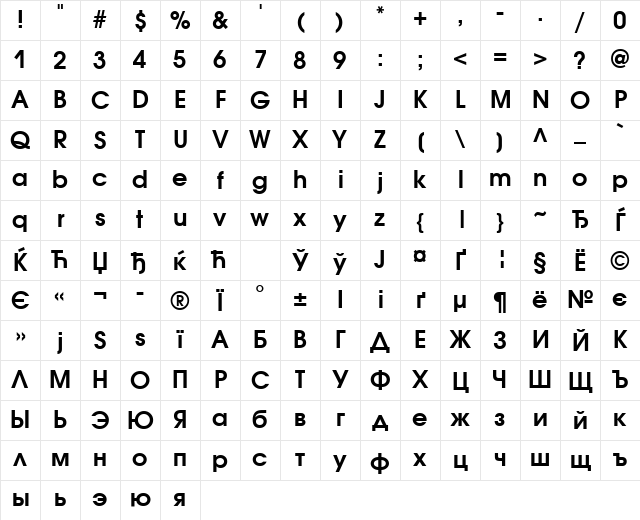 AvantGardeGothicCTT Bold Character Map AvantGardeGothicCTT Bold Character Map