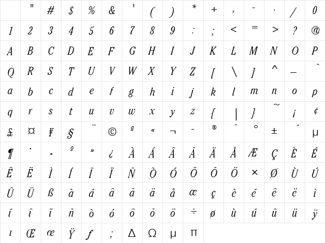 CheltenhamCdITC Light Italic Character Map CheltenhamCdITC Light Italic Character Map