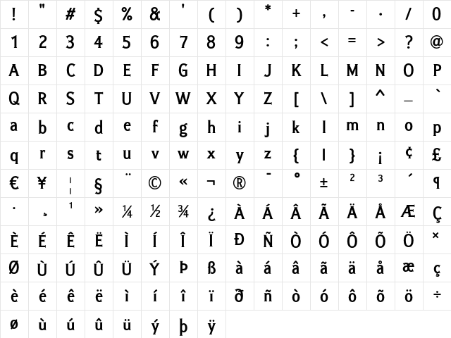 Ideal Gothic Bold Character Map