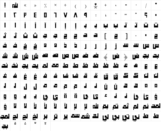 AYM Khaybar S_U normal. Normal Character Map