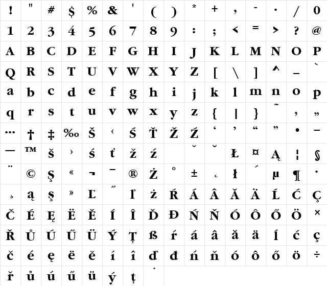 GaramItcTEE Bold Bold Character Map GaramItcTEE Bold Bold Character Map