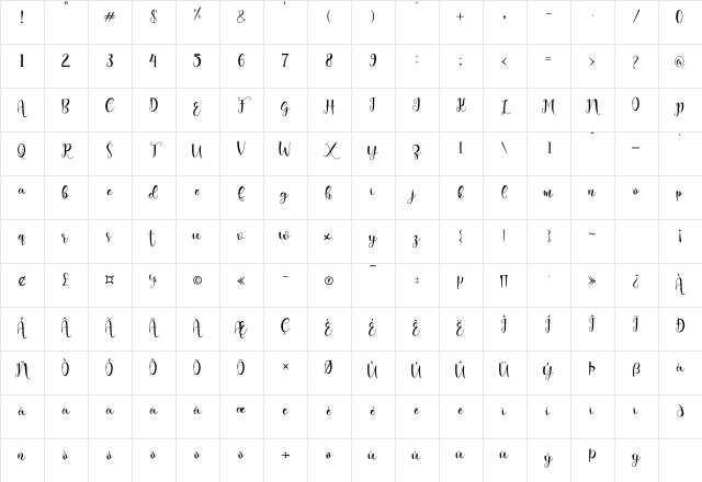 fhania Regular Character Map fhania Regular Character Map
