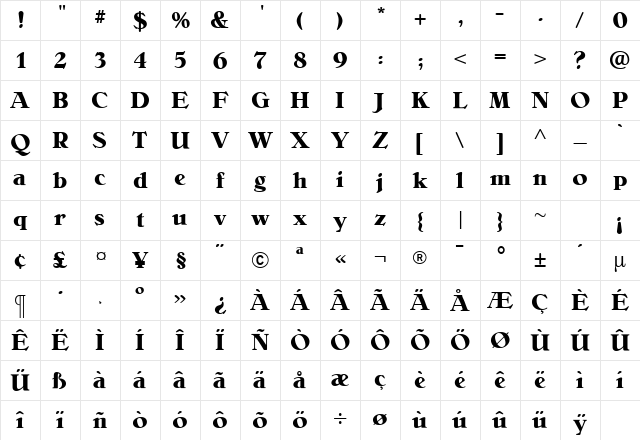 BelliniBold Regular Character Map