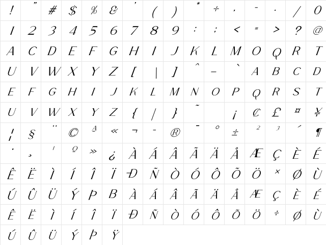 La Fleur Italic Regular Character Map